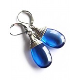 Blue Teardrops, Deep Blue Navy Earrings, Wire Wrapped Earrings, Navy Earrings,